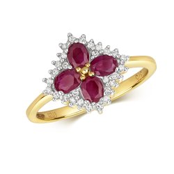 Diamond & Ruby Vintage Style Dress Ring In 9ct Gold 