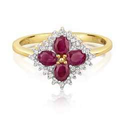 Diamond & Ruby Vintage Style Dress Ring In 9ct Gold 
