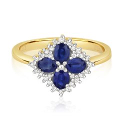 Diamond & Sapphire Vintage Style Dress Ring In 9ct Gold 