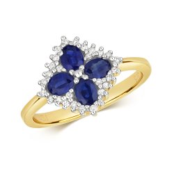 Diamond & Sapphire Vintage Style Dress Ring In 9ct Gold 