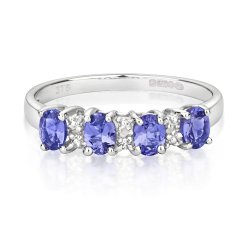 Diamond & Tanzanite 4 Stone Eternity Ring In 9ct White Gold 