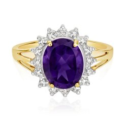 Diamond & Amethyst Cluster Ring In 9ct Gold 