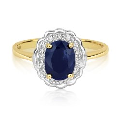 Diamond & Sapphire Victorian Style Cluster Ring In 9ct Gold 