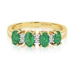 Diamond & Emerald 4 Stone Eternity Ring In 9ct Gold 