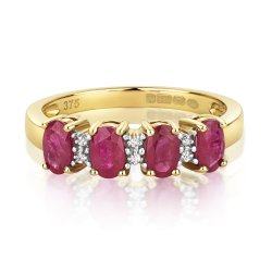 Diamond & Ruby 4 Stone Eternity Ring In 9ct Gold 