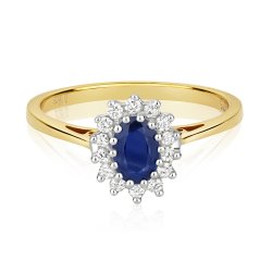 Diamond & Sapphire Oval Cluster Ring In 9ct Gold 