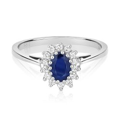 Diamond & Sapphire Oval Cluster Ring In 9ct White Gold 