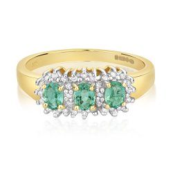Diamond & Emerald Trilogy Cluster Ring In 9ct Gold 