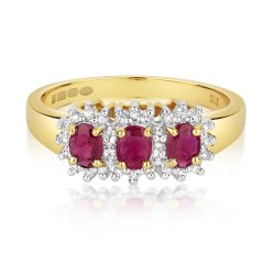 Diamond & Ruby Trilogy Cluster Ring In 9ct Gold 