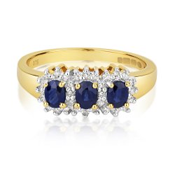 Diamond & Sapphire Trilogy Cluster Ring In 9ct Gold 