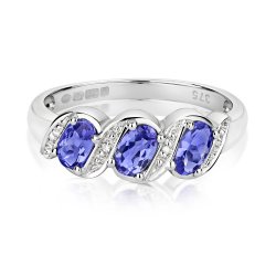 Diamond & Tanzanite Trilogy Twist Ring In 9ct White Gold 