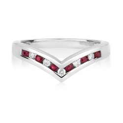 Diamond & Ruby Wishbone Ring In 9ct White Gold 