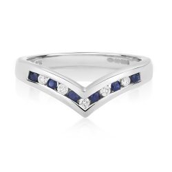 Diamond & Sapphire Wishbone Ring In 9ct White Gold 