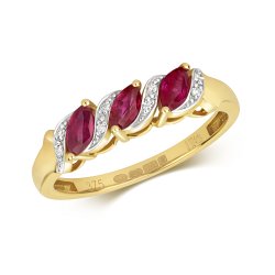 Diamond & Ruby Trilogy Ring In 9ct Gold 