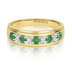 Diamond & Emerald Half Eternity Ring In 9ct Gold 
