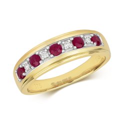 Diamond & Ruby Half Eternity Ring In 9ct Gold 