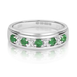 Diamond & Emerald Half Eternity Ring In 9ct White Gold 