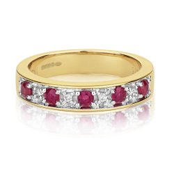 Diamond & Ruby Half Eternity Ring In 9ct Gold 