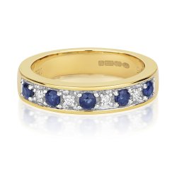 Diamond & Spaphire Half Eternity Ring In 9ct Gold 