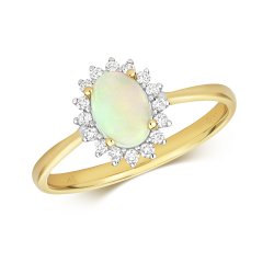 Diamond & Opal Oval Cluster Ring In 9ct Gold 