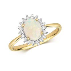 Diamond & Opal Oval Cluster Ring In 9ct Gold 
