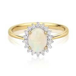 Diamond & Opal Oval Cluster Ring In 9ct Gold 