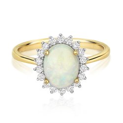 Diamond & Opal Oval Cluster Ring In 9ct Gold 