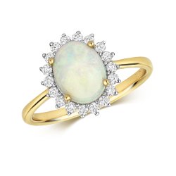 Diamond & Opal Oval Cluster Ring In 9ct Gold 