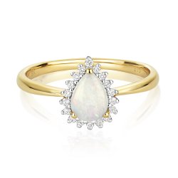 Diamond & Opal Pear Shape Cluster Ring In 9ct Gold 