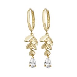 9ct Gold Cz Pear Shape & Leaf Drops 