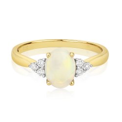 Diamond & Opal Oval With Triangular Sides Ring In 9ct Gold 