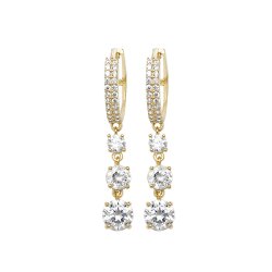 9ct Gold Triple Round Cz Claw Set Drops 