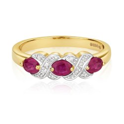 Diamond & Ruby Oval Xx Design Trilogy Ring In 9ct Gold 