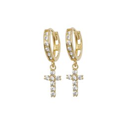 9ct Gold Cz Set Cross Drops 