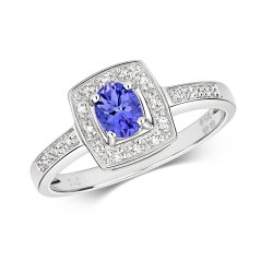 Diamond & Tanzanite Square Set Shoulders Ring In 9ct White Gold 