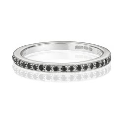 Black Diamond Grain Set Half Eternity Ring In 9ct White Gold 