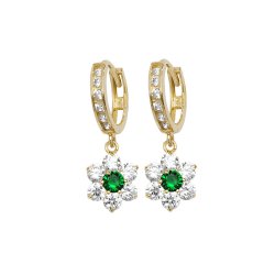 9ct Gold Round Green Cz Cluster Flower Style Drops 