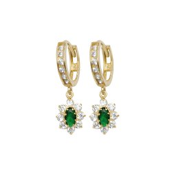9ct Gold Oval Green Cz Cluster Flower Style Drops 