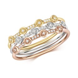 Diamond Set Of 3 Tricolour Ring In 9ct Gold 