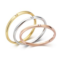 Diamond Set Of 3 Tricolour Ring In 9ct Gold 