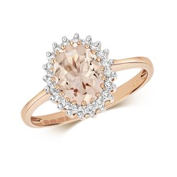 Diamond & Morganite Oval Cluster Ring In 9ct Rose Gold 