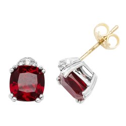 9ct Gold Cushion Created Ruby And White Sapphire Studs 