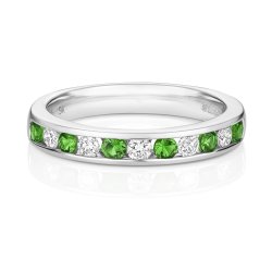 Diamond & Tsavorite Channel Set Half Eternity Ring In 9ct White Gold 