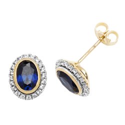 9ct Gold Oval Created Sapphire And White Sapphire Studs 