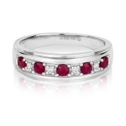 Diamond & Ruby Half Eternity Ring In 9ct White Gold 