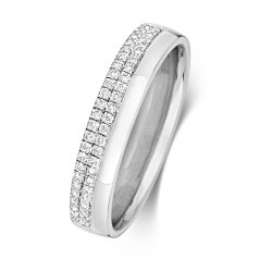Diamond Claw Set 2 Row Wedding Ring In 18ct White Gold 