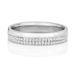 Diamond Claw Set 2 Row Wedding Ring In 18ct White Gold 