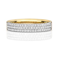 Diamond Claw Set 3 Row Wedding Ring In 18ct Gold 