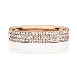 Diamond Claw Set 3 Row Wedding Ring In 18ct Rose Gold 