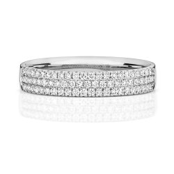 Diamond Claw Set 3 Row Wedding Ring In 18ct White Gold 